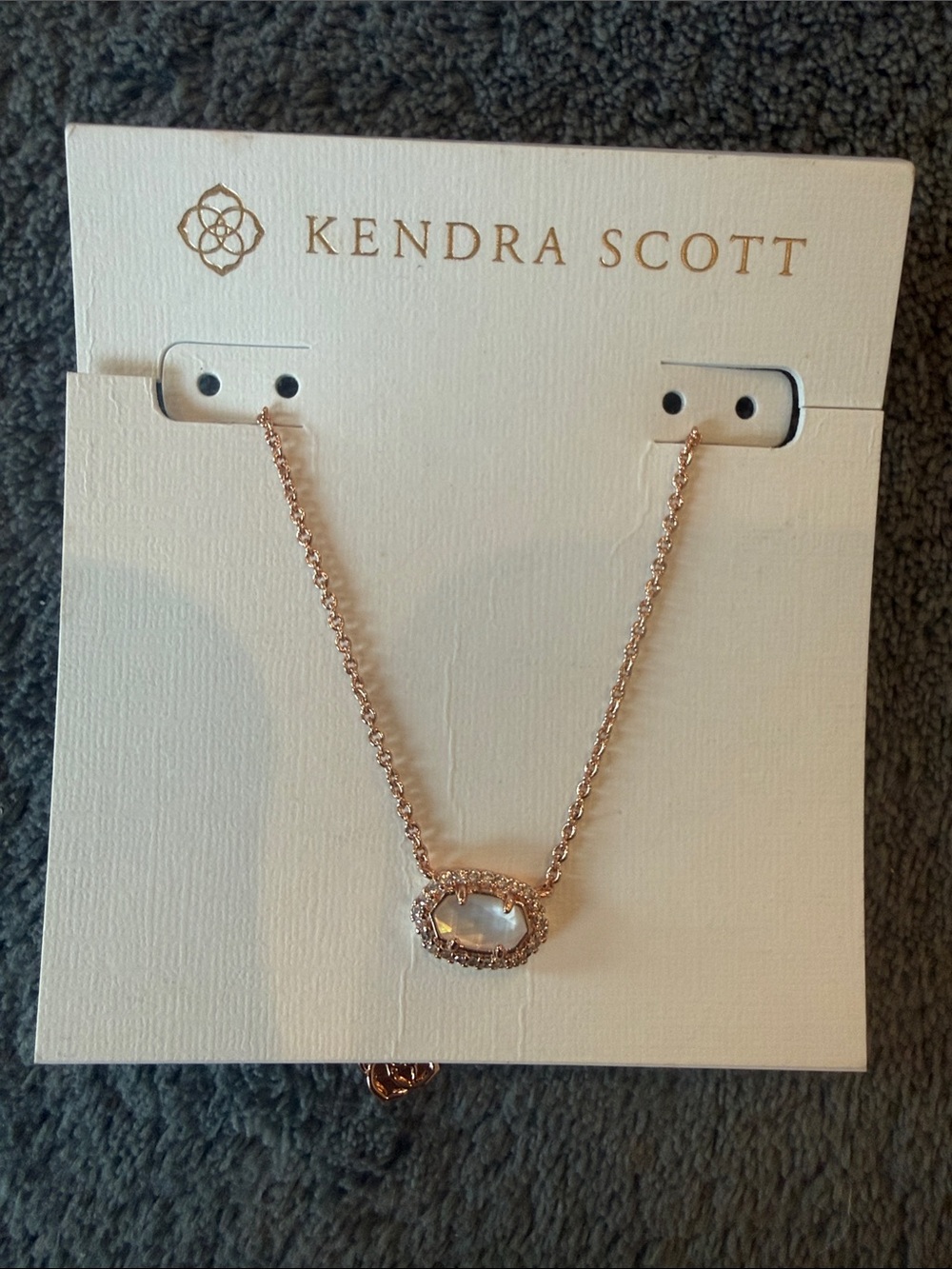 Kendra Scott Rose Gold Necklace with Opalescent White Stone